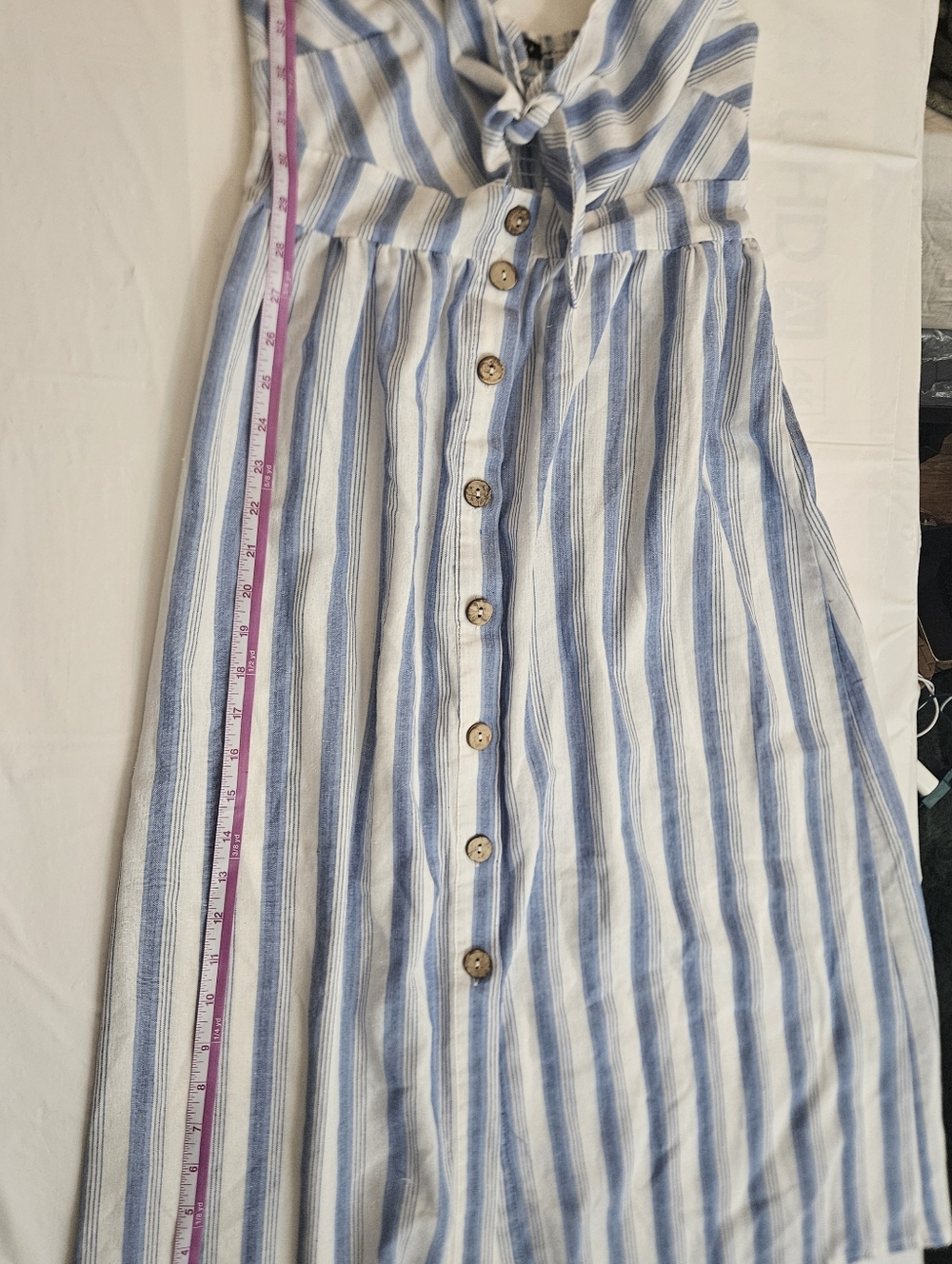 Blue and White Striped Maxi Skirt with Front Buttons